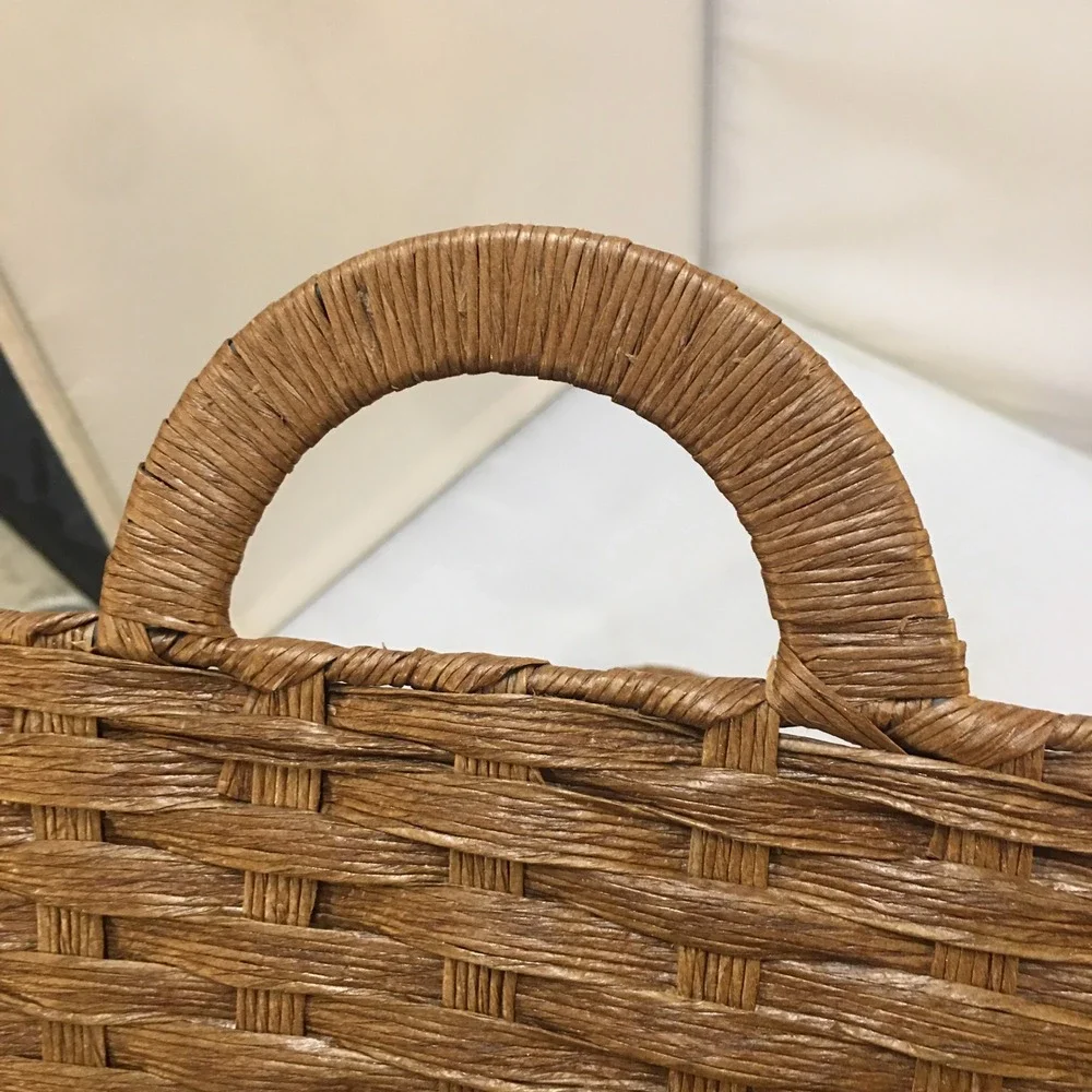 Woven Storage Basket Home OS Brown Rectangular Handle Tray Cottagecore Farmhouse